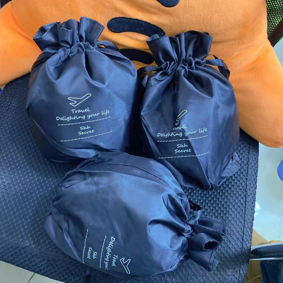 发3个【28*26.5】黑色抽绳双层收纳包