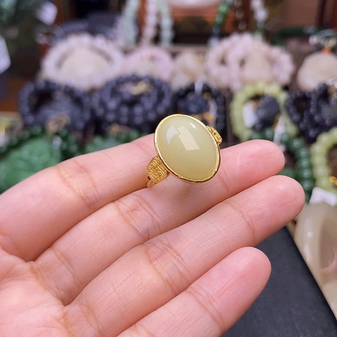 和田玉戒指未镶嵌多样性发一 925.银黄口戒指