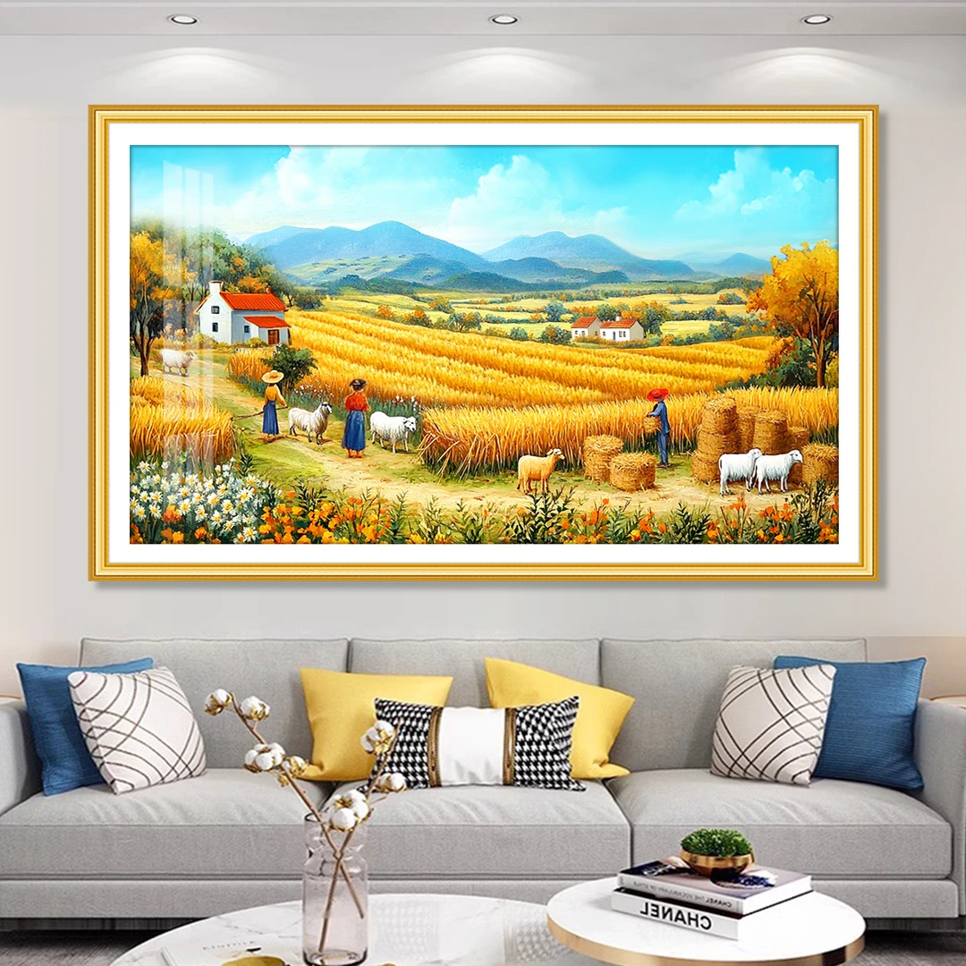 【原创】梵高丰收麦田十字绣2025年新款高级客厅餐厅手工刺绣风景画