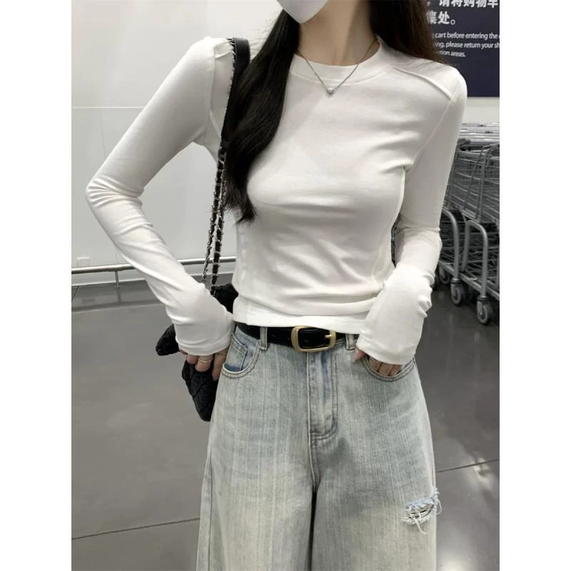 2025新款基础修身正肩打底纯色T恤百搭圆领秋冬季长袖上衣AM25908