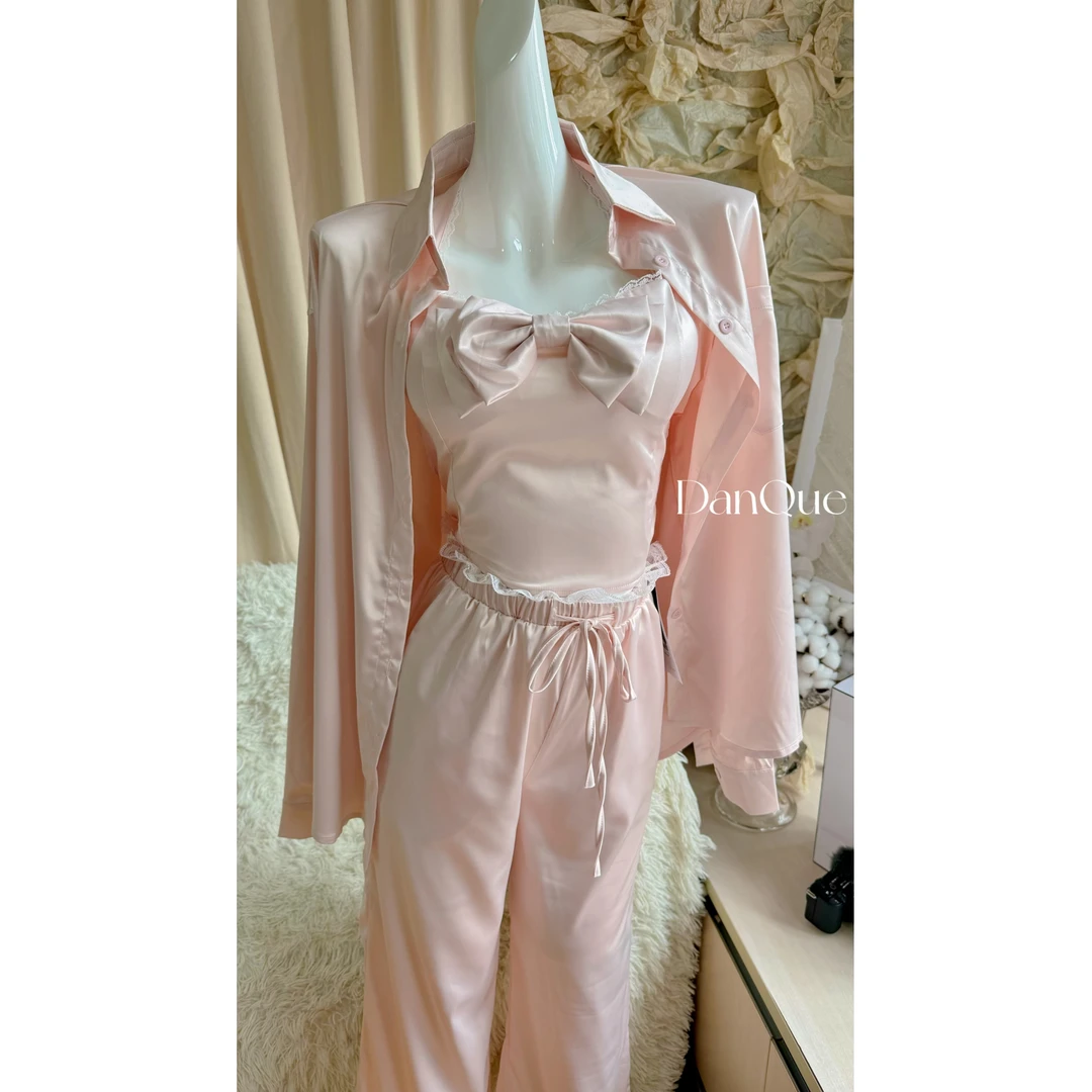 睡衣时尚套装四季小众气质显瘦家居服套装睡衣夏季粉色设计感