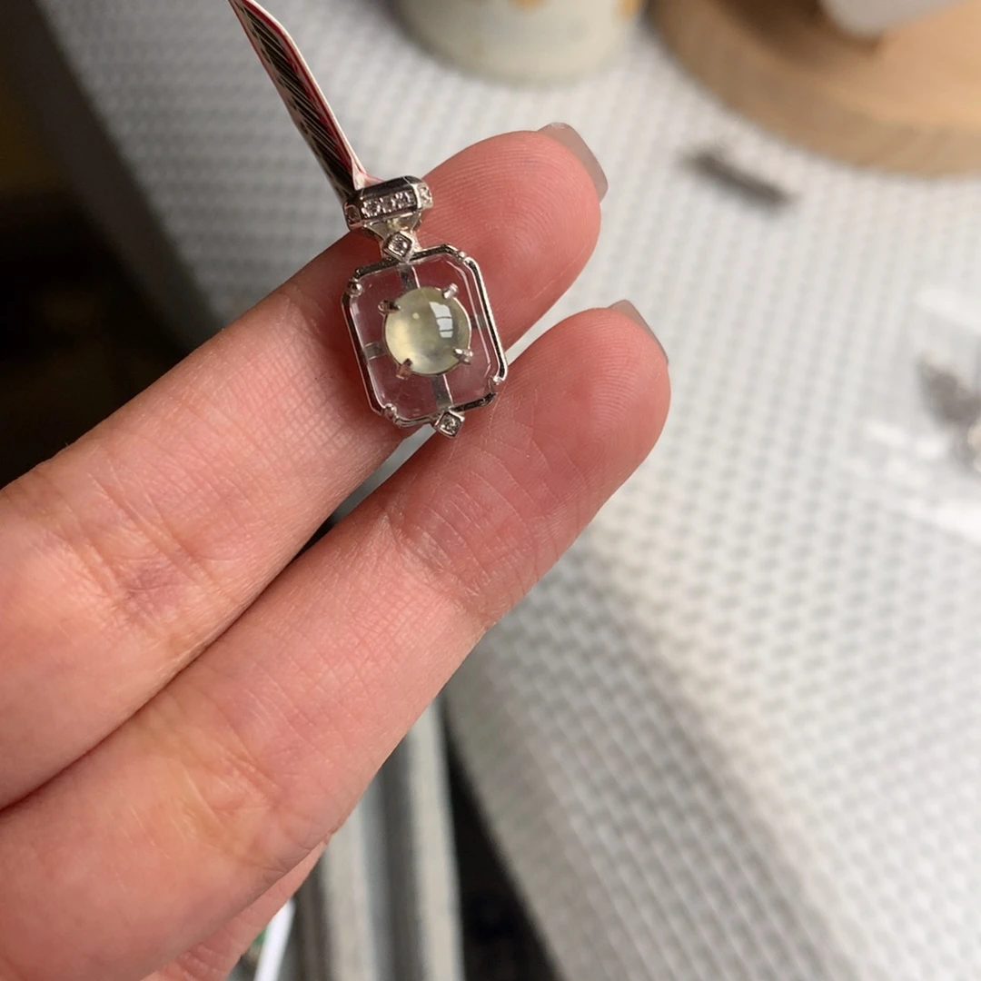 翡翠银S925镶嵌戒指吊坠