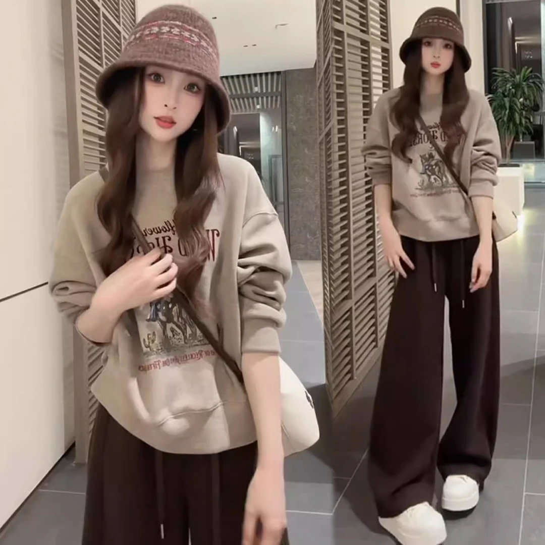 时尚休闲套装女2025秋季新款时髦洋气字母印花卫衣运动裤两件套潮