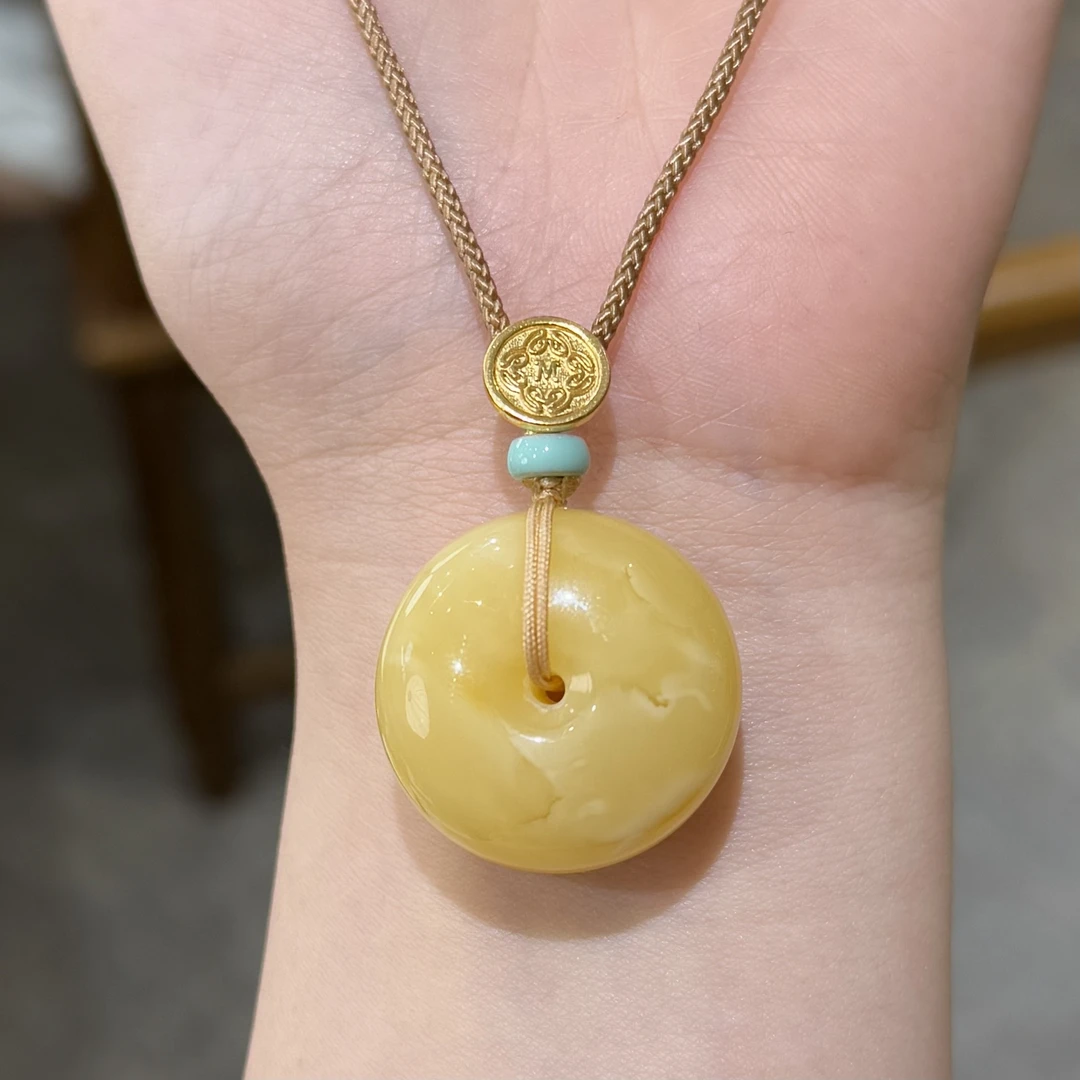 【铭舍 新长安蜜糖红】天然俄料琥珀蜜蜡平安扣吊坠小克重颈饰珠宝