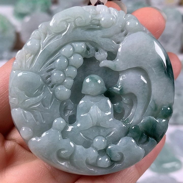 翡翠未镶嵌颈饰悟道两面工艺福利