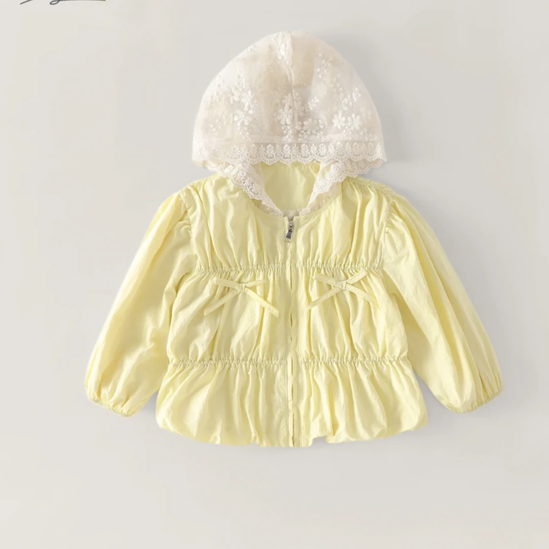 MOMOCO春秋季欧若风女童时尚蝴蝶结甜美连帽纯色外套77530107019