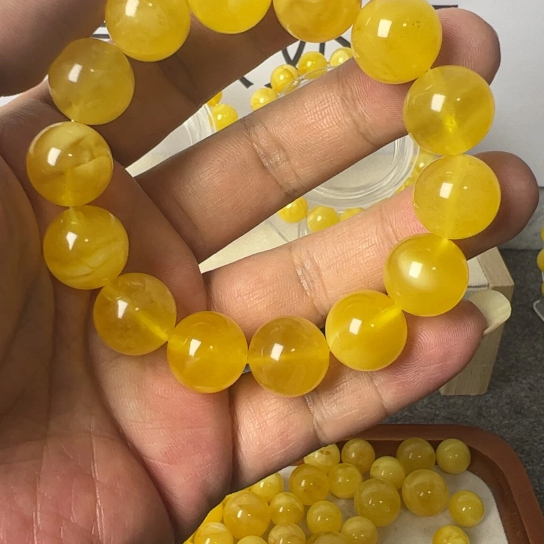 独***处琥珀未镶嵌裸石微瑕手串卡14加