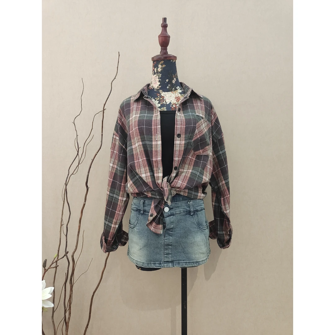 米雪严选一慵懒风长袖衬衫女微胖大码遮肚子百搭外套上衣女