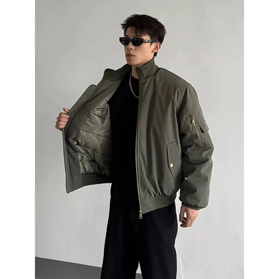 冬季BOMBER棉服男高领飞行服棉衣加厚美式复古休闲棒球服外套