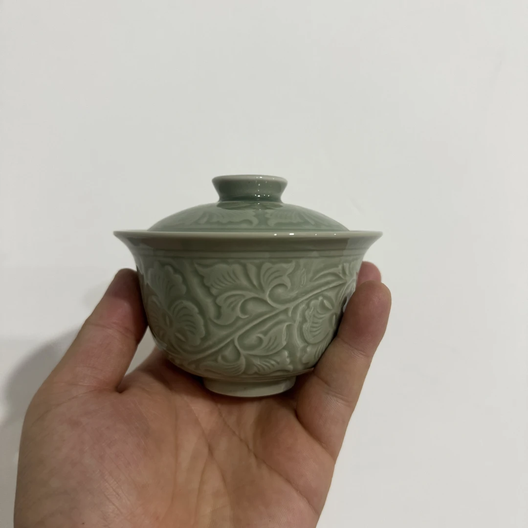 耀州窑残次牡丹两才盖碗1套陶瓷