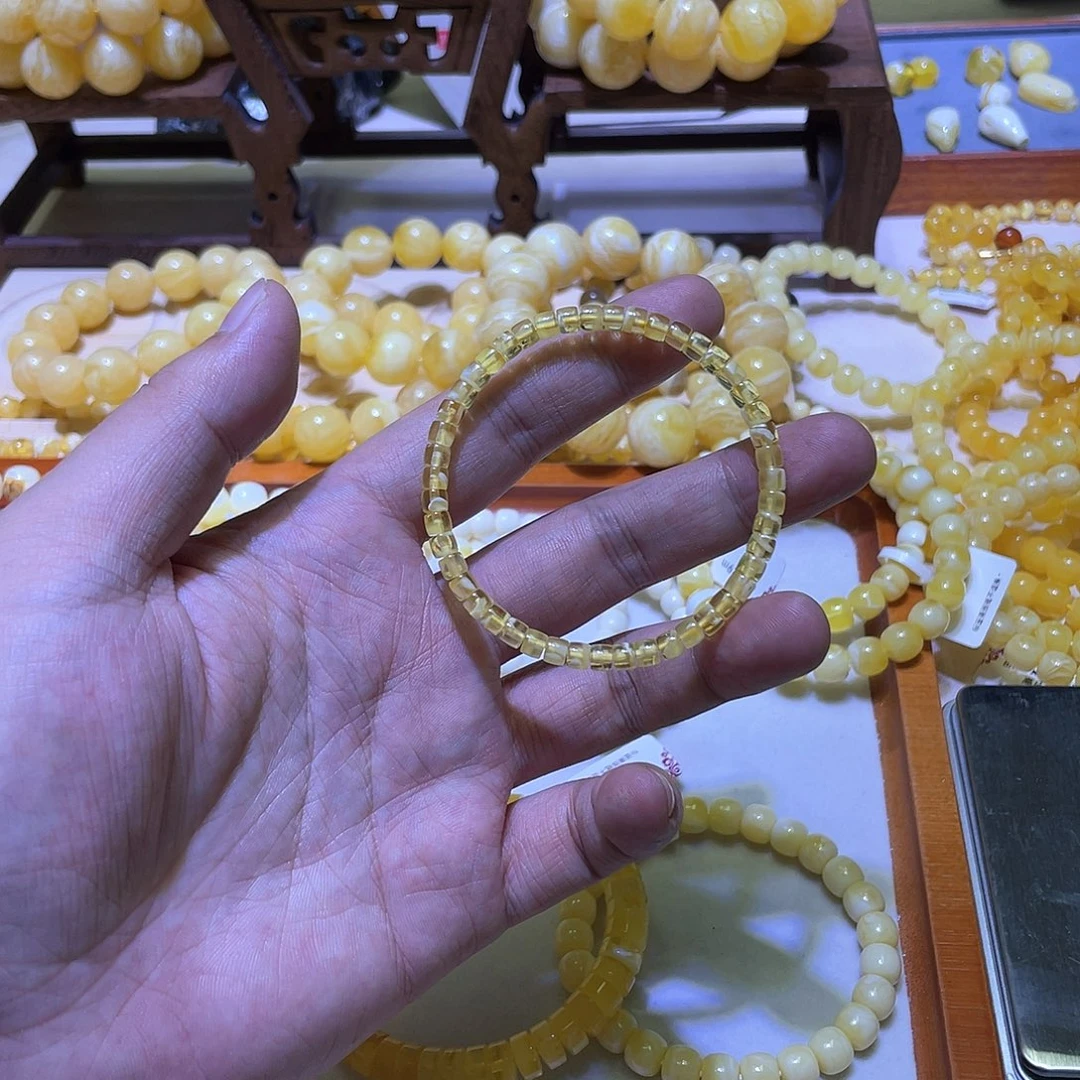 蜜蜡手串未镶嵌禾**青4.6mmmmmmmmmmmm