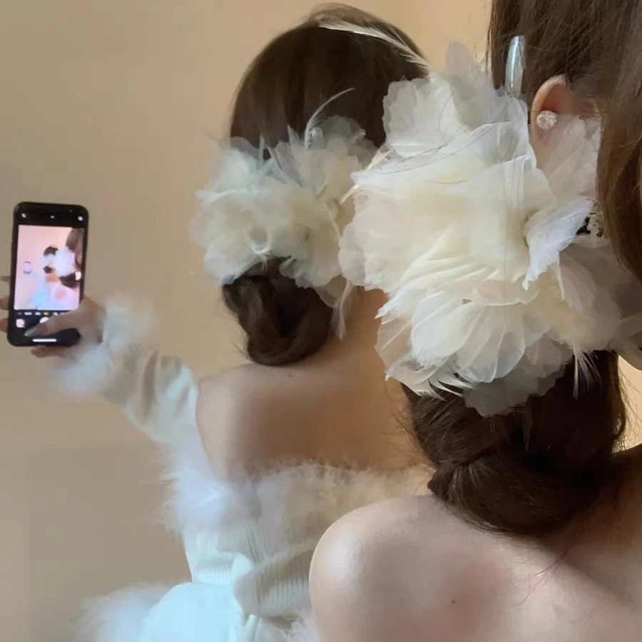 高级感超仙纯欲氛围感羽毛抓夹女2025新款发夹后脑勺盘发夹发饰