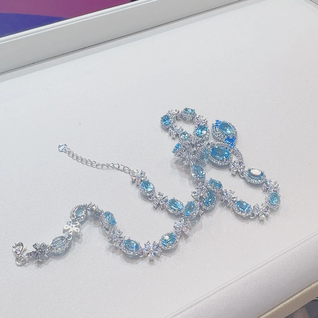 颈饰托帕石银S925镶嵌吊坠