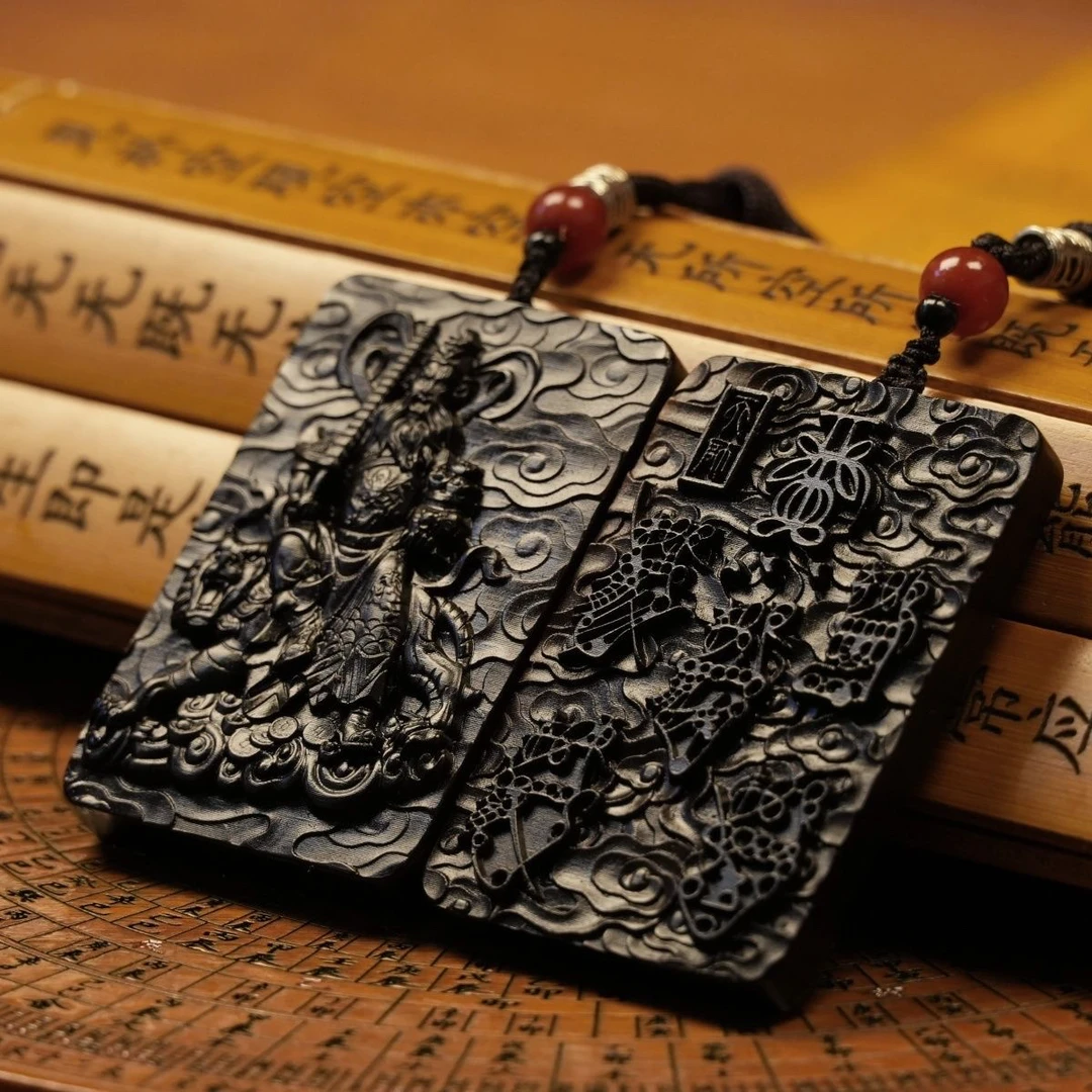 天然雷击枣木老料赵公明挂件吊坠雕刻项链武财神五路玉化手工雕刻