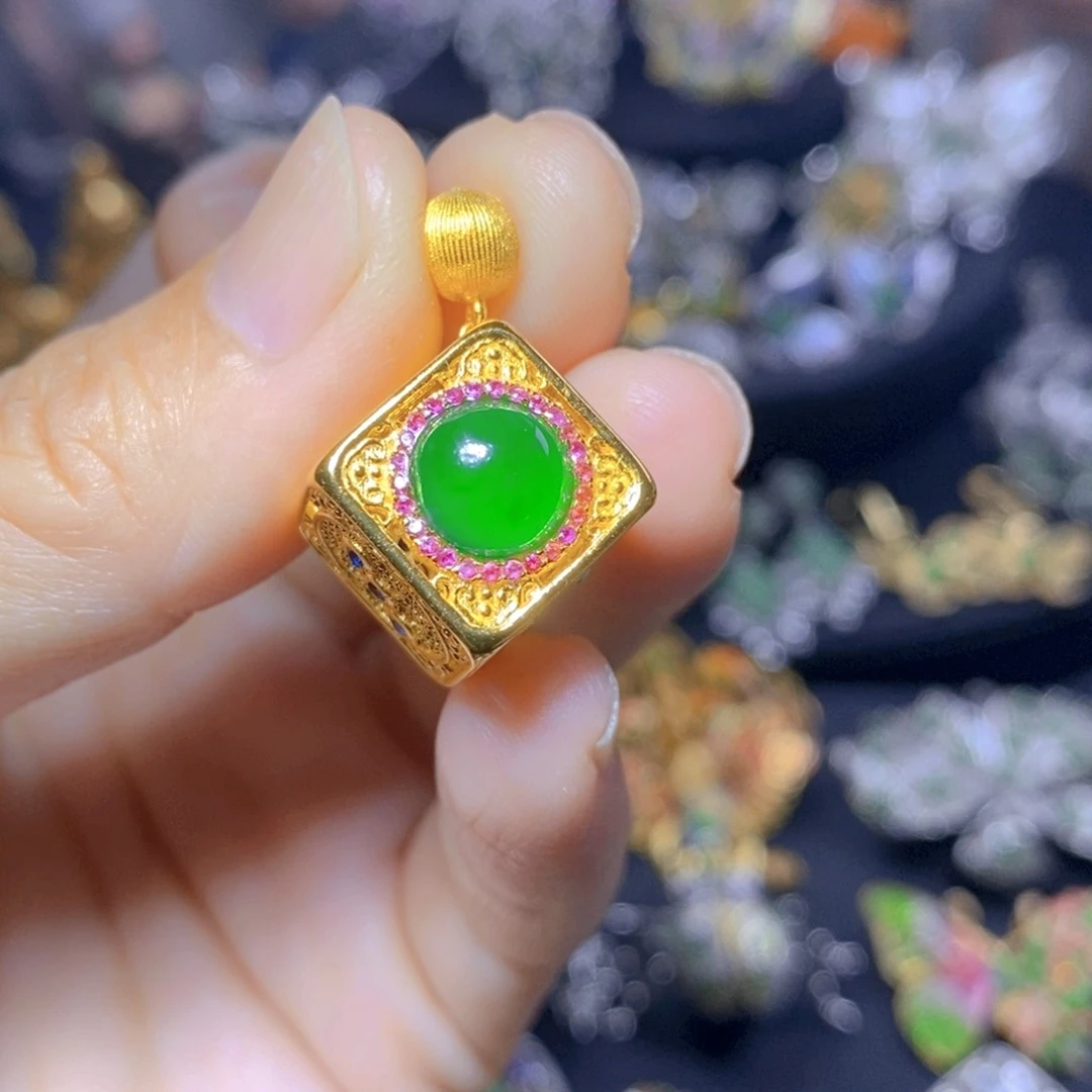 翡翠银S925镶嵌吊坠(不含链)天然