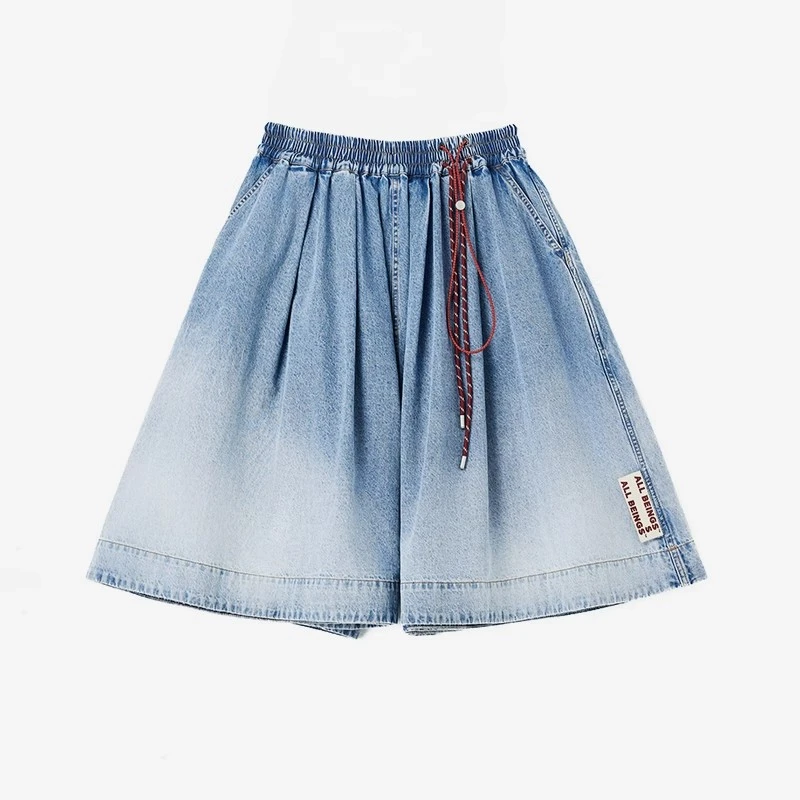 【茉舍】ALL BEINGS 轻薄牛仔大摆五分裙裤短款女TESH23367-680