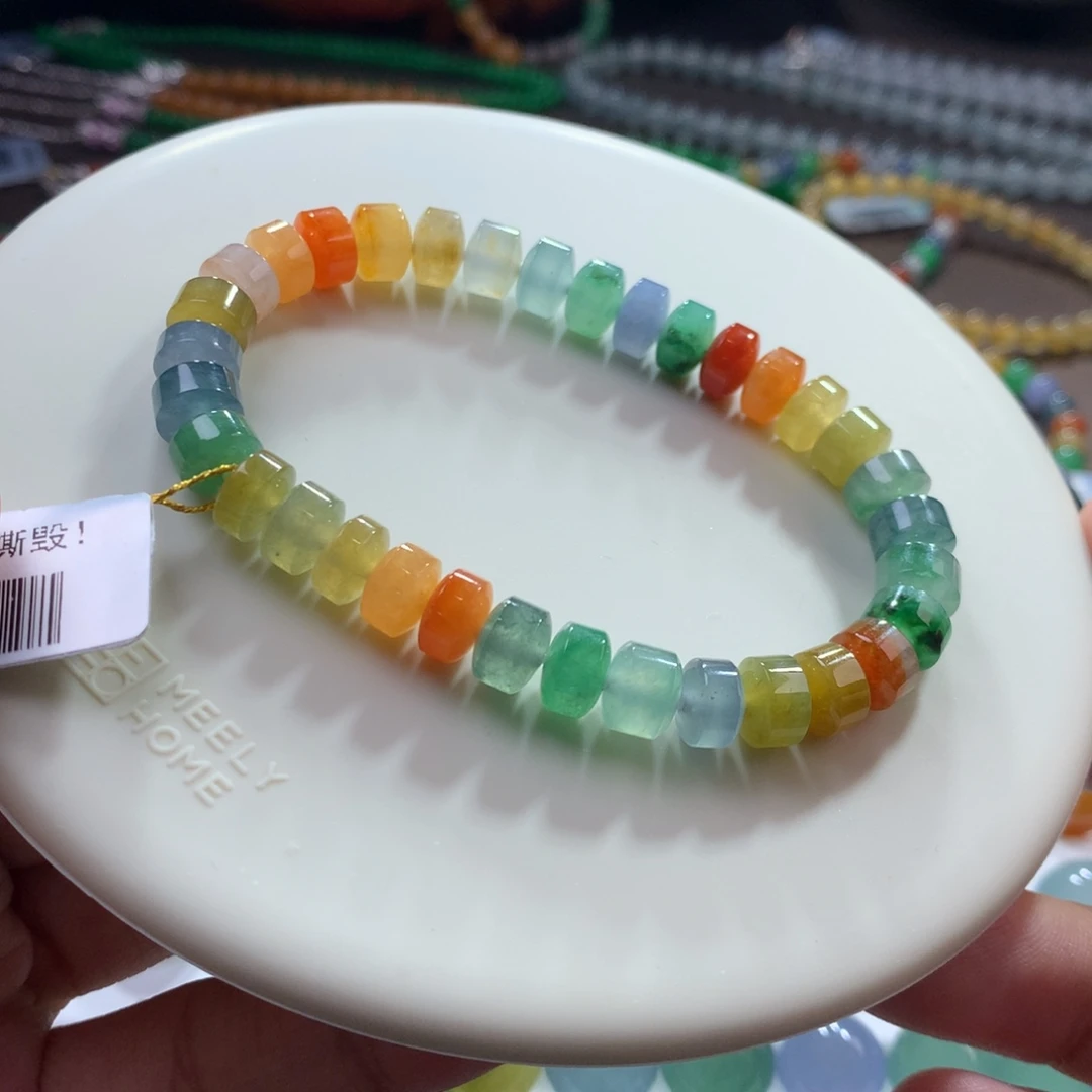 未镶嵌手链翡翠风姐姐专拍！卡7.5冰浓艳彩多巴胺彩虹桶珠