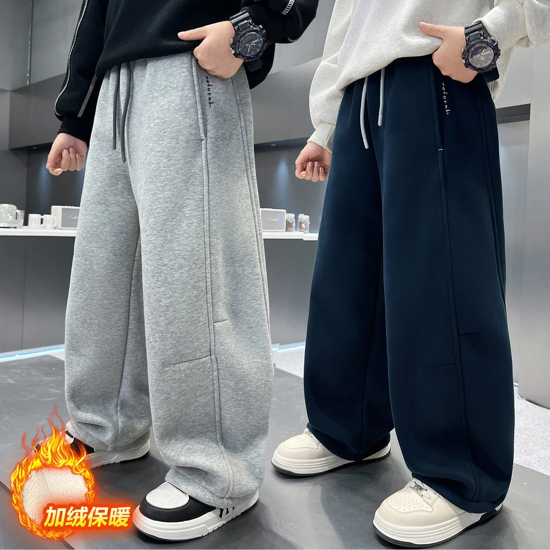 男童加绒裤子秋冬卫裤宽松2025中大童休闲韩版长裤儿童加厚运动裤