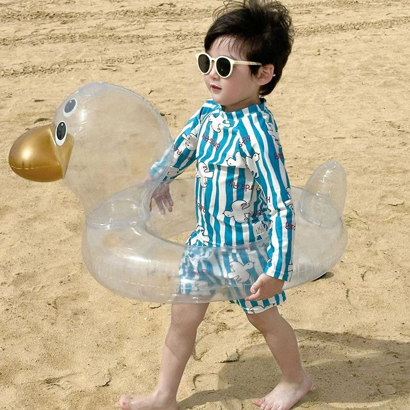 韩国儿童宝宝泳衣夏季2025新款男孩度假风速干长袖防晒分体泳装潮