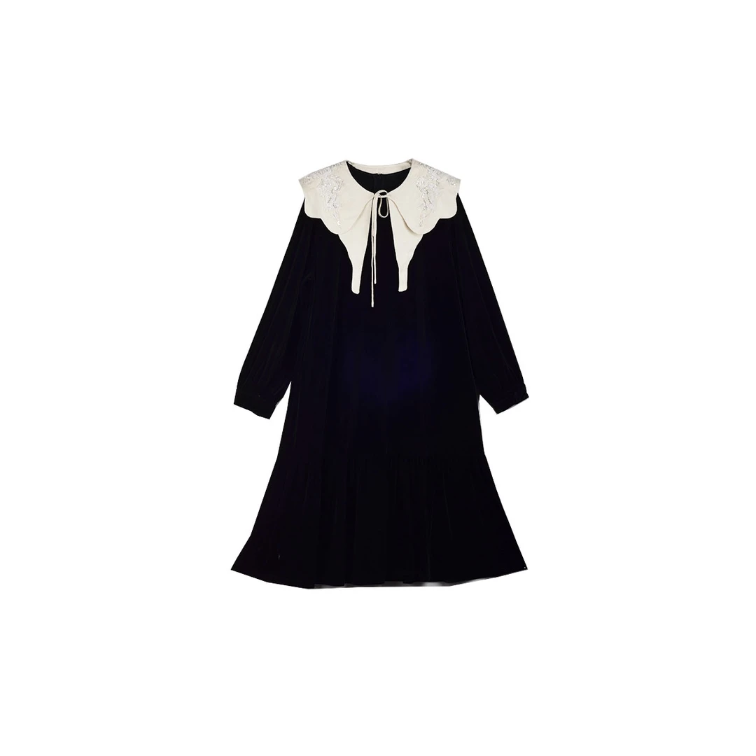 大码女装法式裙子连衣裙气质针织时尚黑色娃娃领秋冬（WT221）