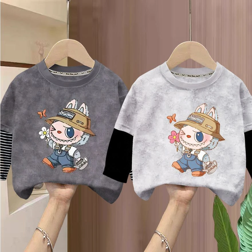 100纯棉男孩子纯棉长袖t恤男童帅气宽松上衣中大童潮爆款儿童衣服