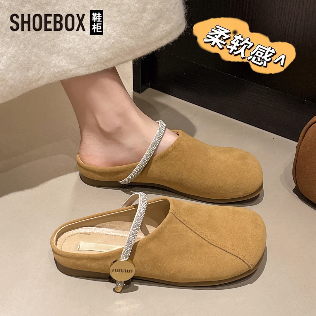 SHOEBOX鞋柜法式包头半拖勃肯鞋女秋季2025新款配裙子一脚蹬拖鞋