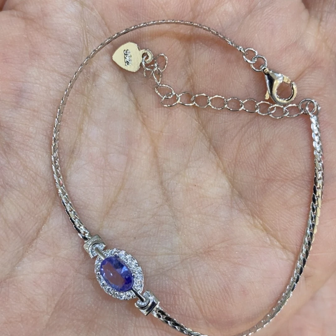 嘚***嘚手链银S925镶嵌坦桑石