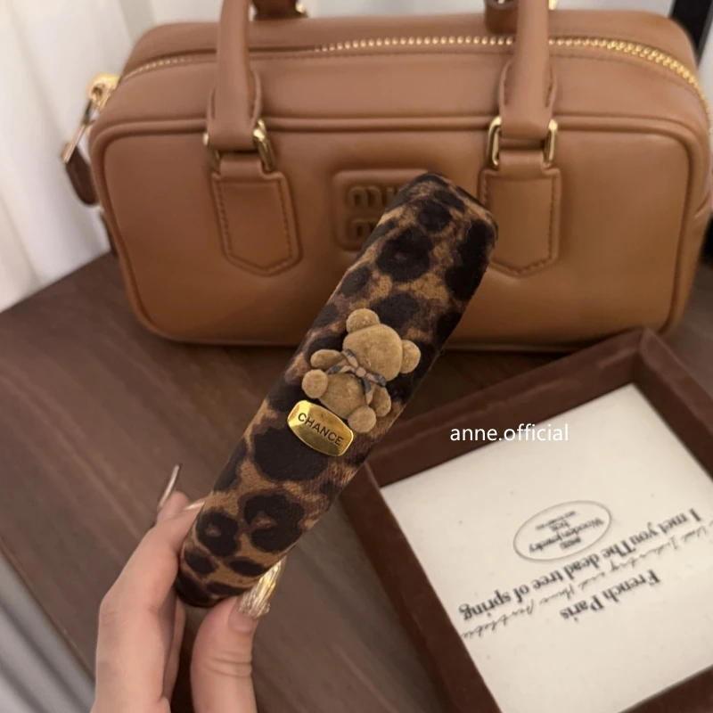 【F012】甜辣妹风卡通豹纹小熊发箍复古百搭