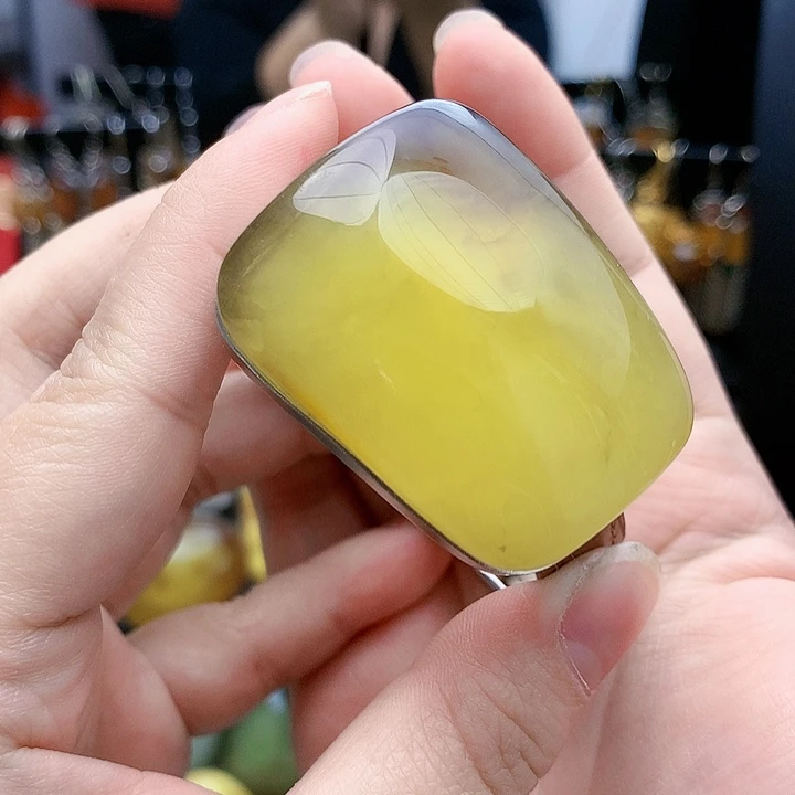 琥珀裸石银S925镶嵌手镯