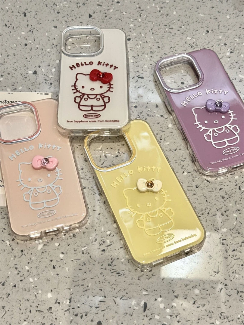 ins风立体蝴蝶凯蒂适用苹果16大孔15手机壳iPhone14/13透明12双层