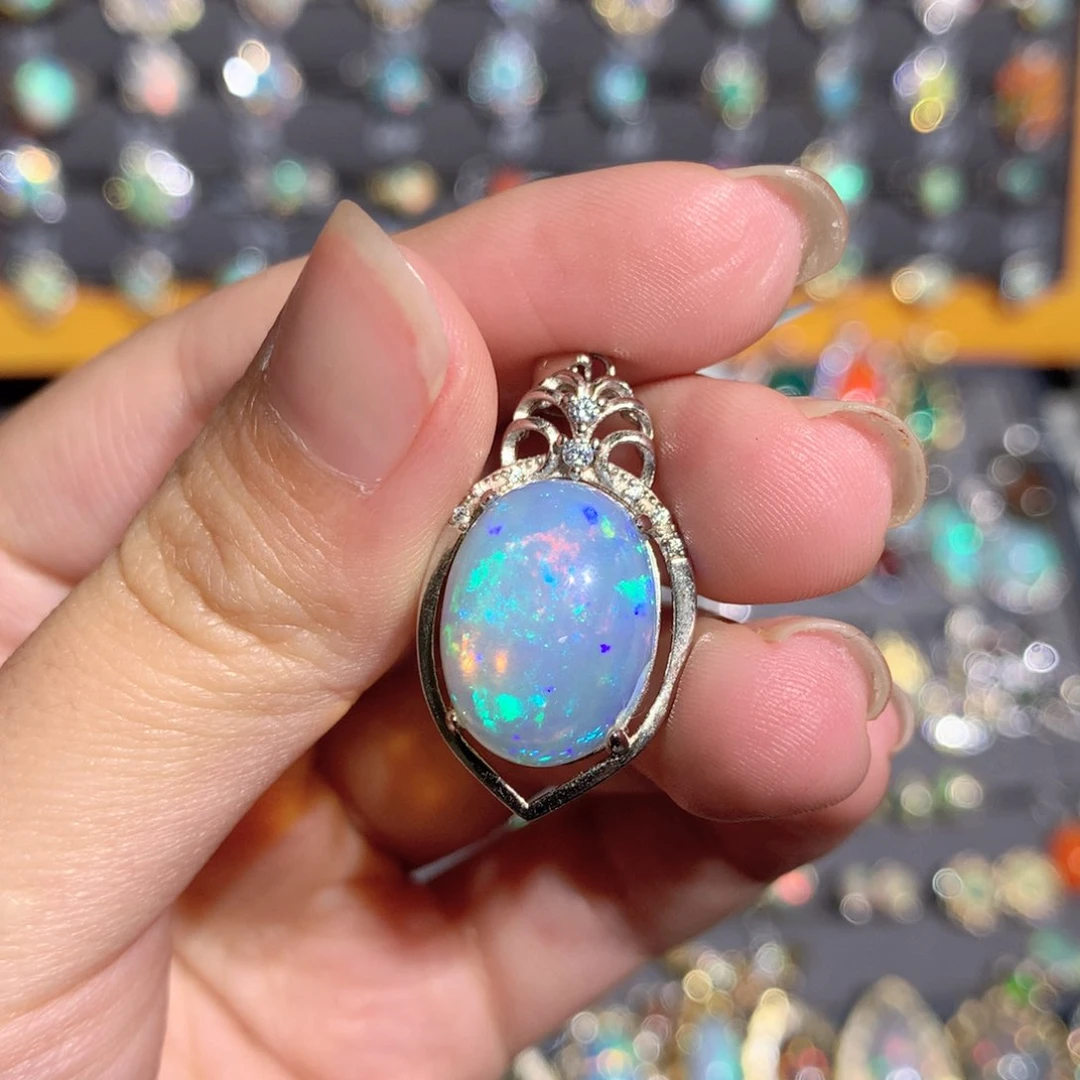 欧泊银S925镶嵌欧泊吊坠y