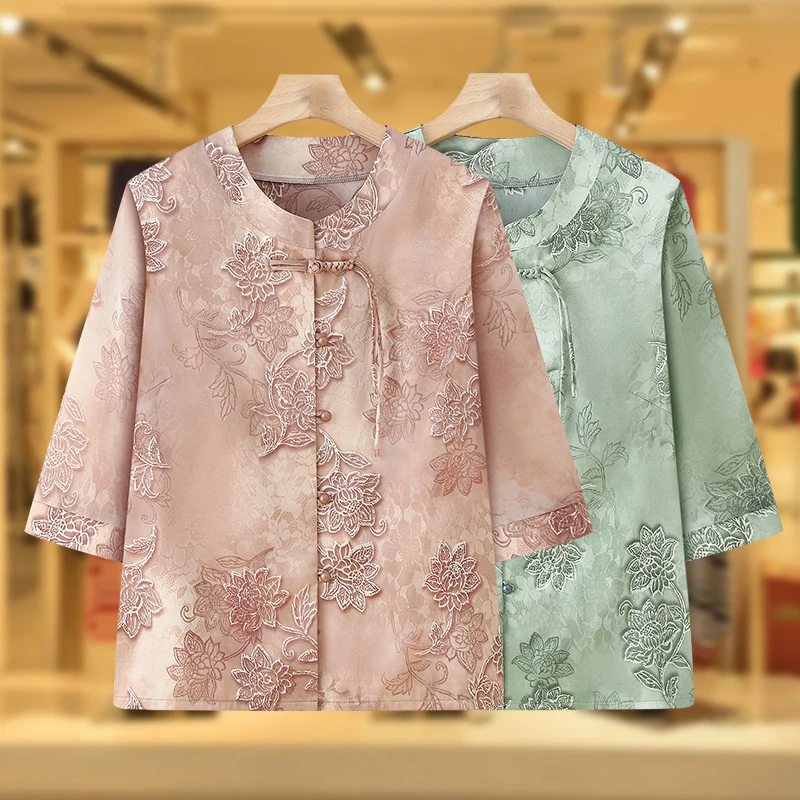 中老年人春秋装奶奶装夏装衬衫妈妈装薄款衬衣60岁老太太短袖婆婆