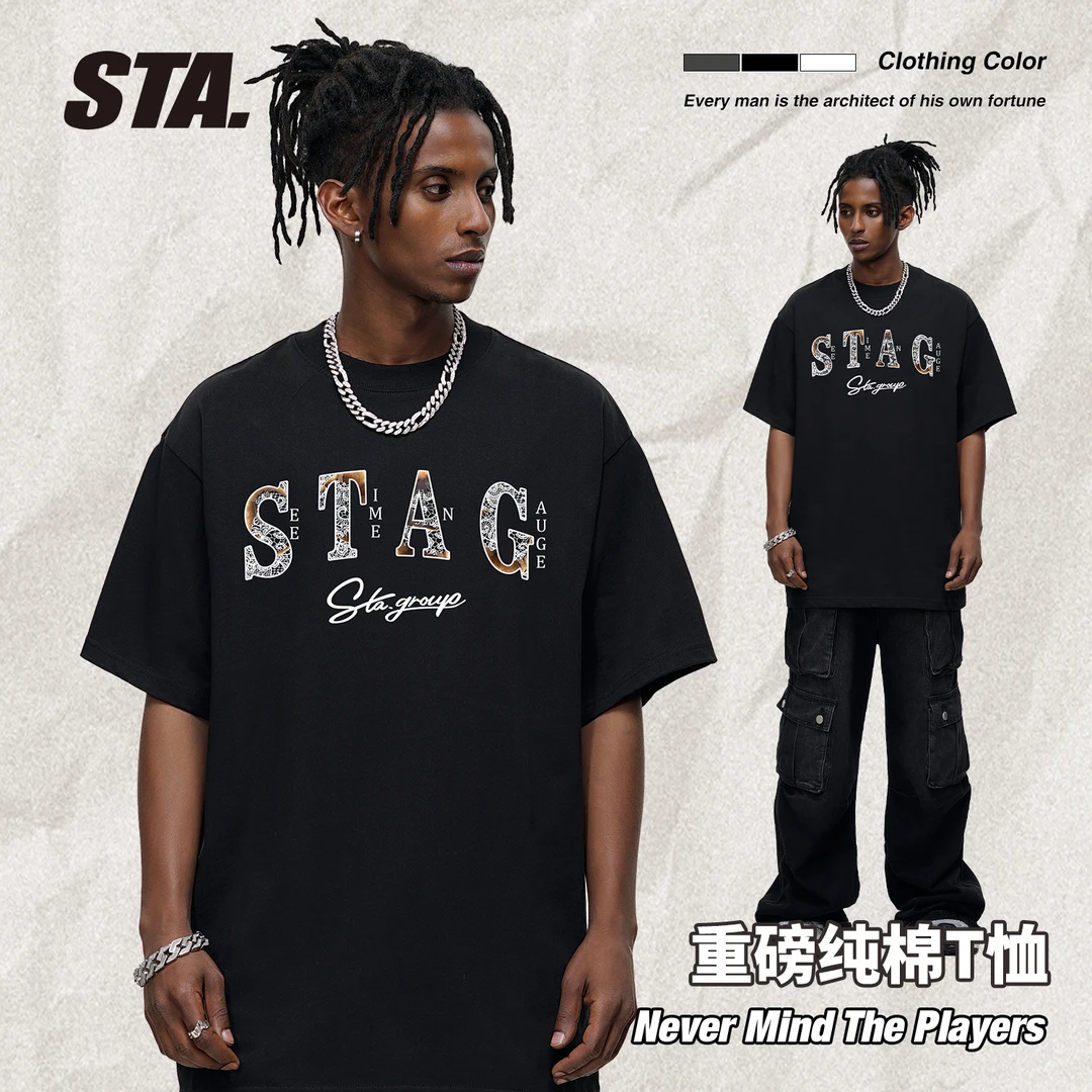 STA国潮280克重磅复古街头纯棉圆领夏季半袖男短袖t恤