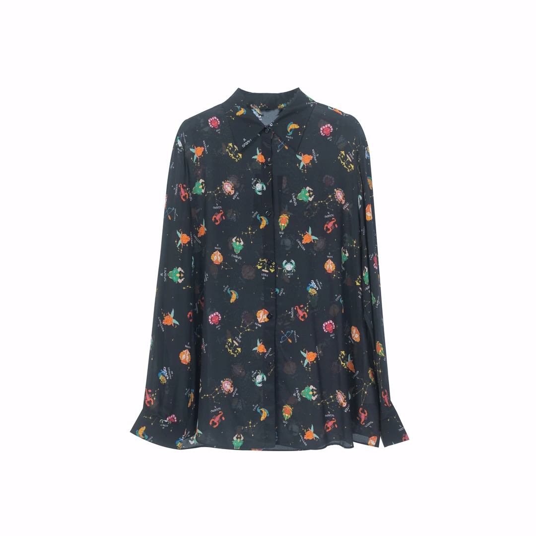 【籽言严选】夏季印花通勤女衬衫外套衬衣碎花长袖CI0142362562