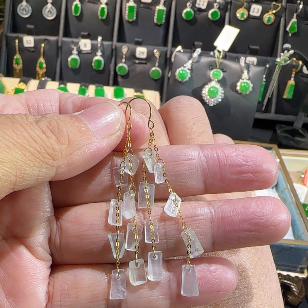 翡翠18K金镶嵌颈饰耳钩