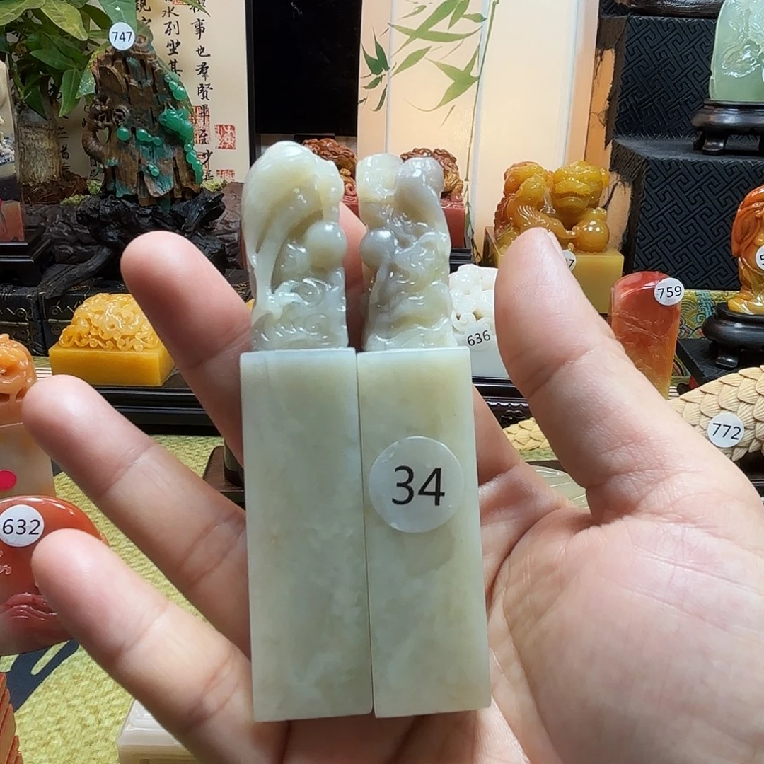 寿山石印石龙凤对章8