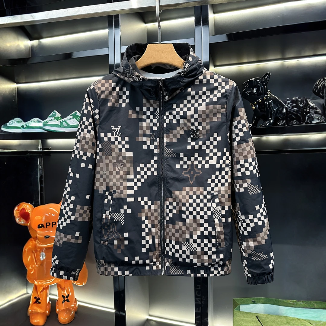 FIDONKICEN/费达基卡欧货高级感提花男士新款秋季格子双面穿连帽