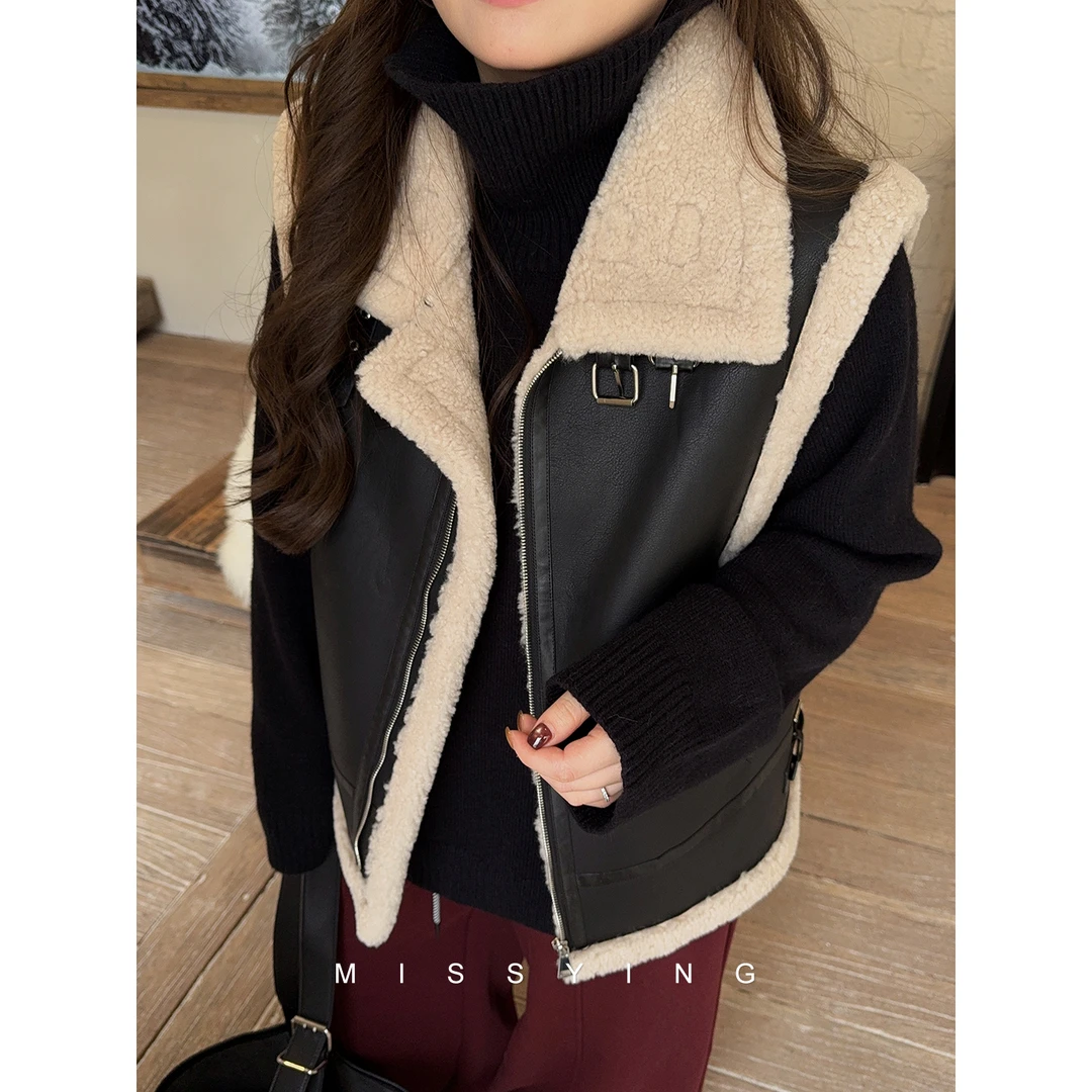 应小姐【朋克千禧】微胖大码冬季显瘦宽松设计百搭拼接立领马甲外套