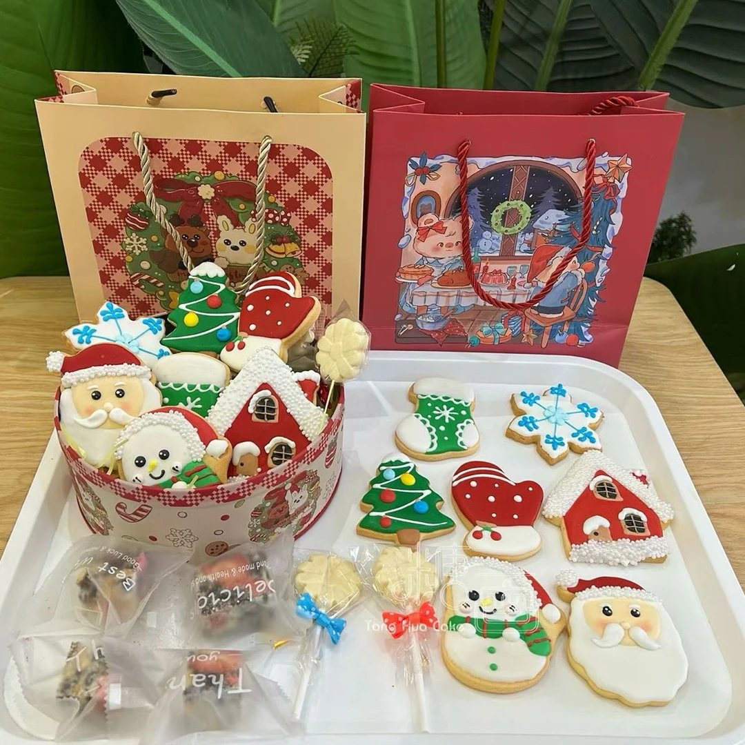 圣诞手绘糖霜饼干礼盒雪花酥棒棒糖