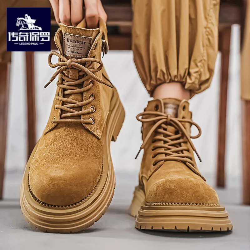 传奇保罗正版马丁靴男冬季英伦风厚底工装靴男士皮鞋美式复古短靴