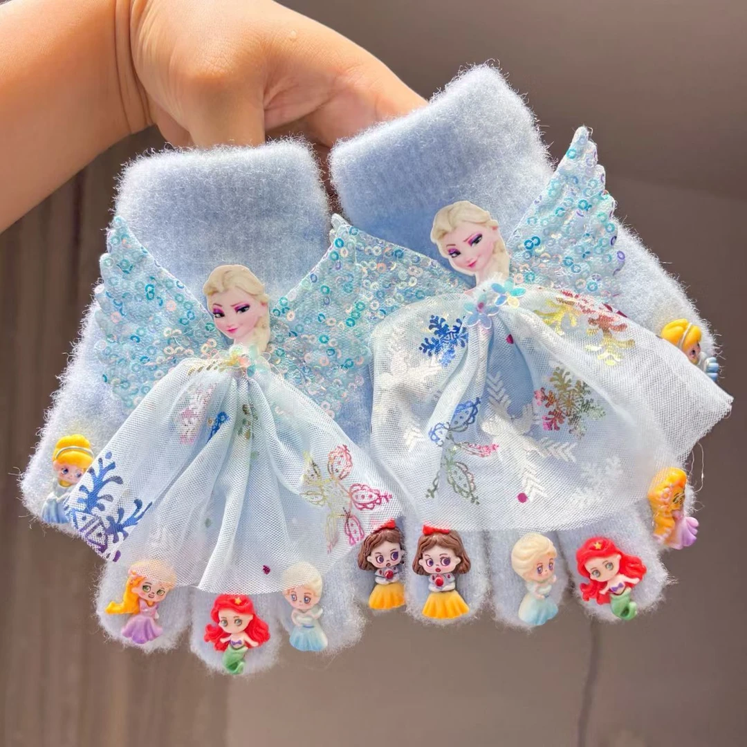 2026可爱艾莎公主儿童手套女秋冬保暖美甲小女孩宝宝分指手套卡yj