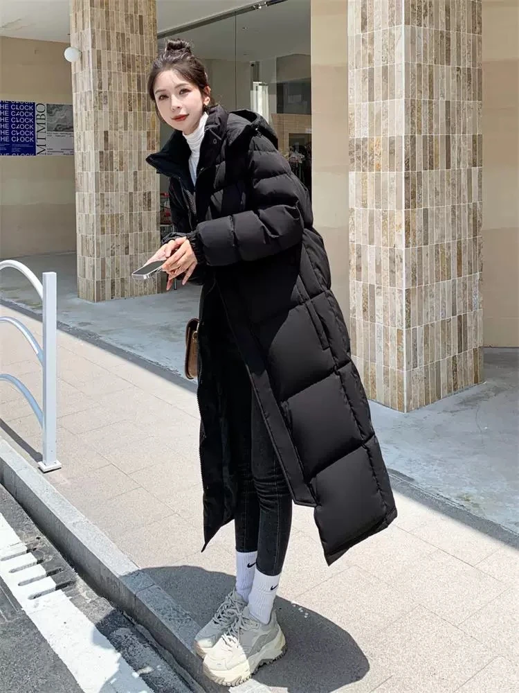 2025冬季新款白鸭绒加厚中长款过膝外套情侣款宽松款中戏羽绒服女