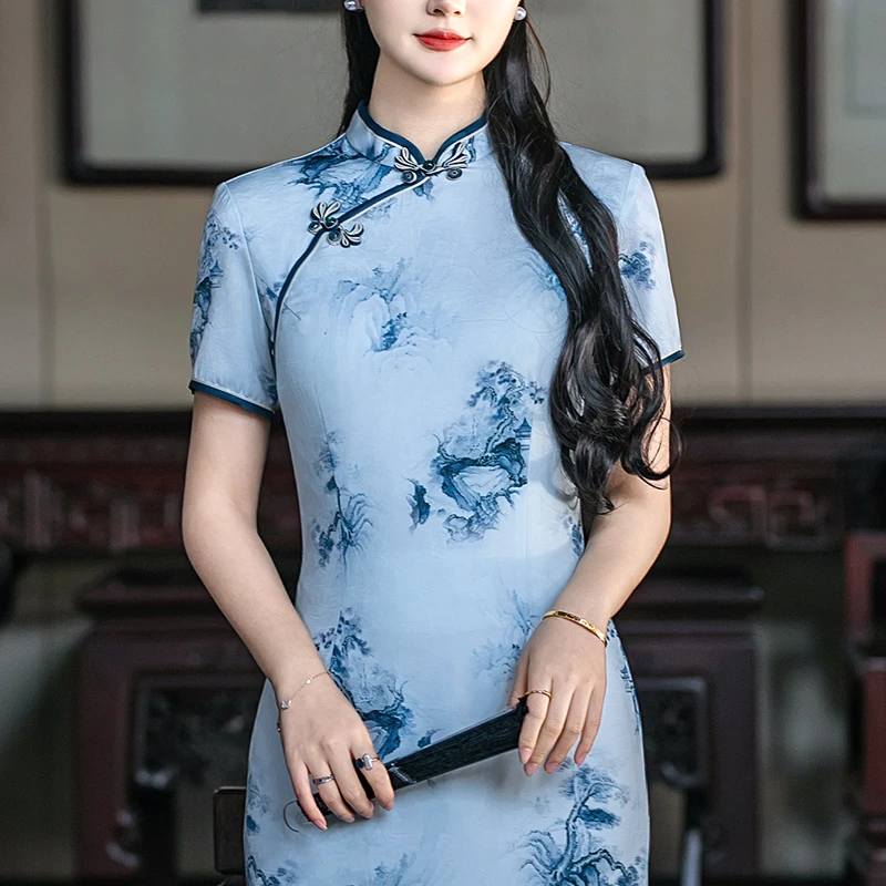 高端新中式旗袍绝美2025新款优雅夏季裙子民国风老上海日常晚礼服