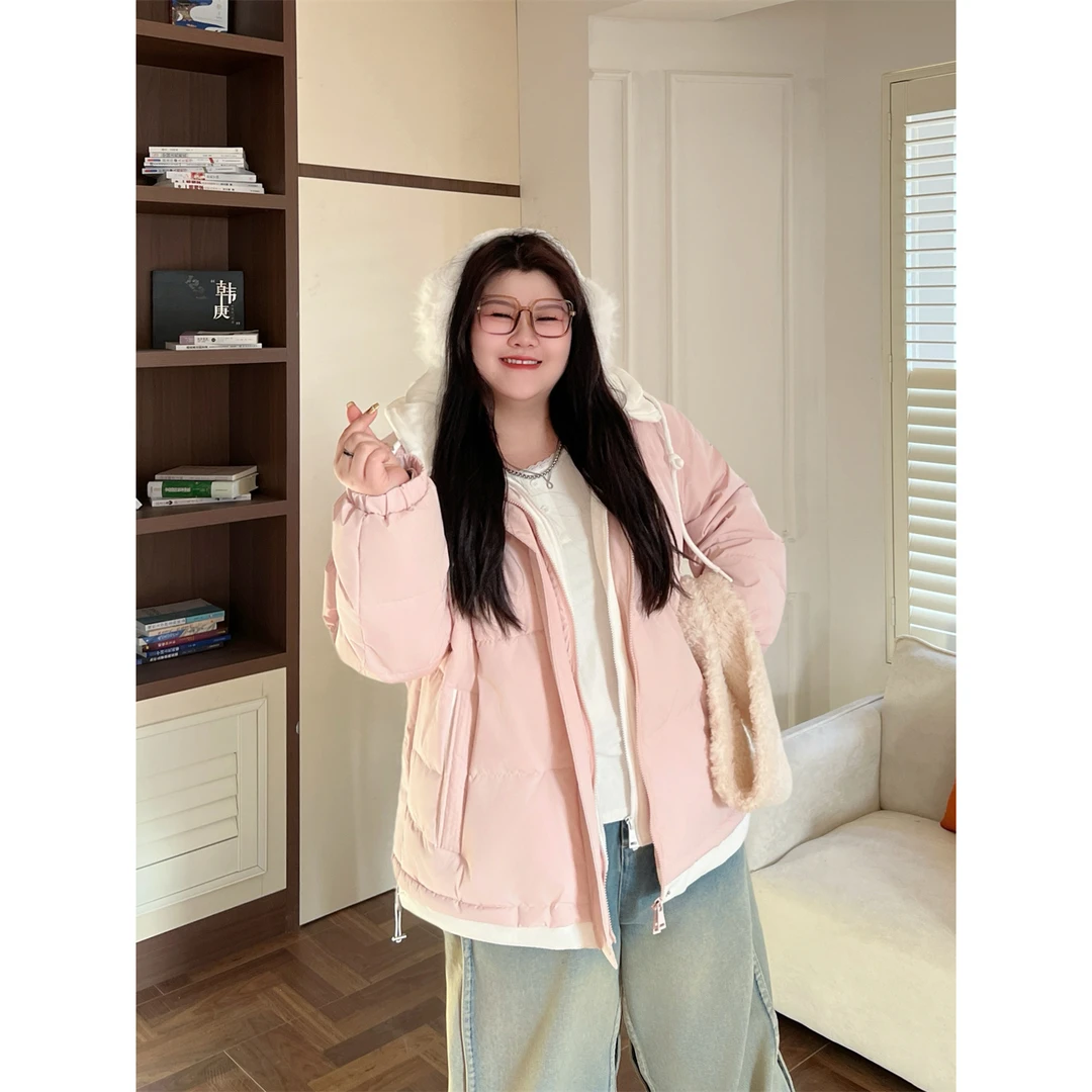 花契“檐雪煮茶”大码女装秋季百搭200斤胖mm时尚保暖棉服13078-X