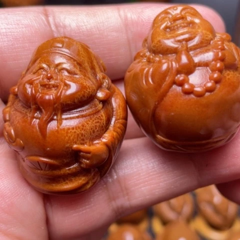 橄榄核把件财迷手球一对3.3左右