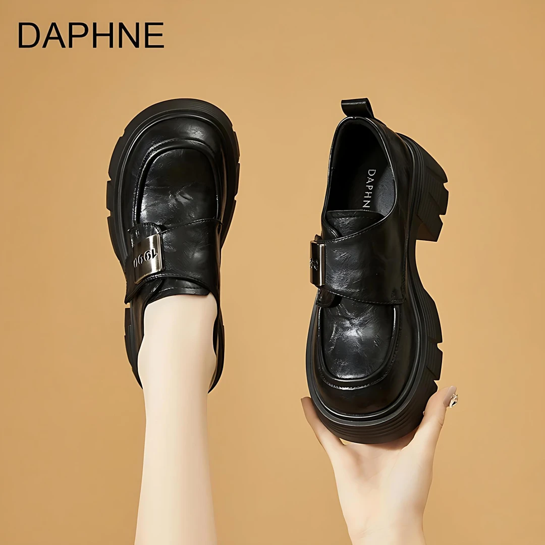 达芙妮厚底增高乐福鞋女鞋秋季新款2025爆款黑色小皮鞋英伦风jk鞋