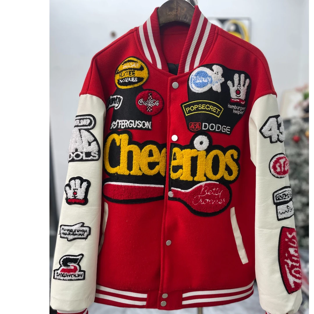 美潮呢子拼PU皮棒球服