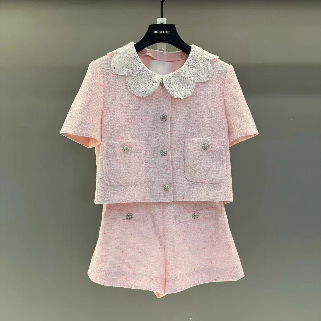 粉色甜美减龄小香风套装女2025夏季新款外套短裤温柔两件套