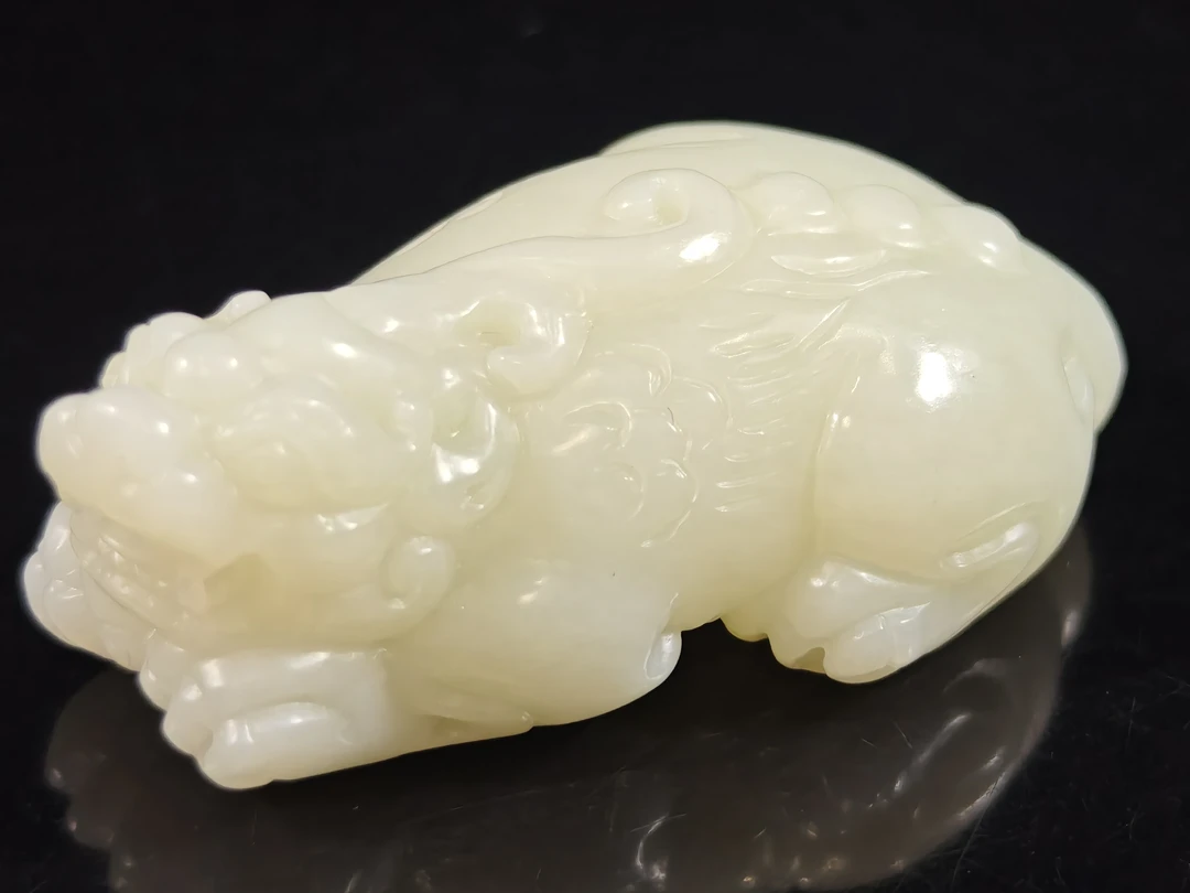 旧藏天然和田玉貔貅手把件摆件89克65*35*25mm