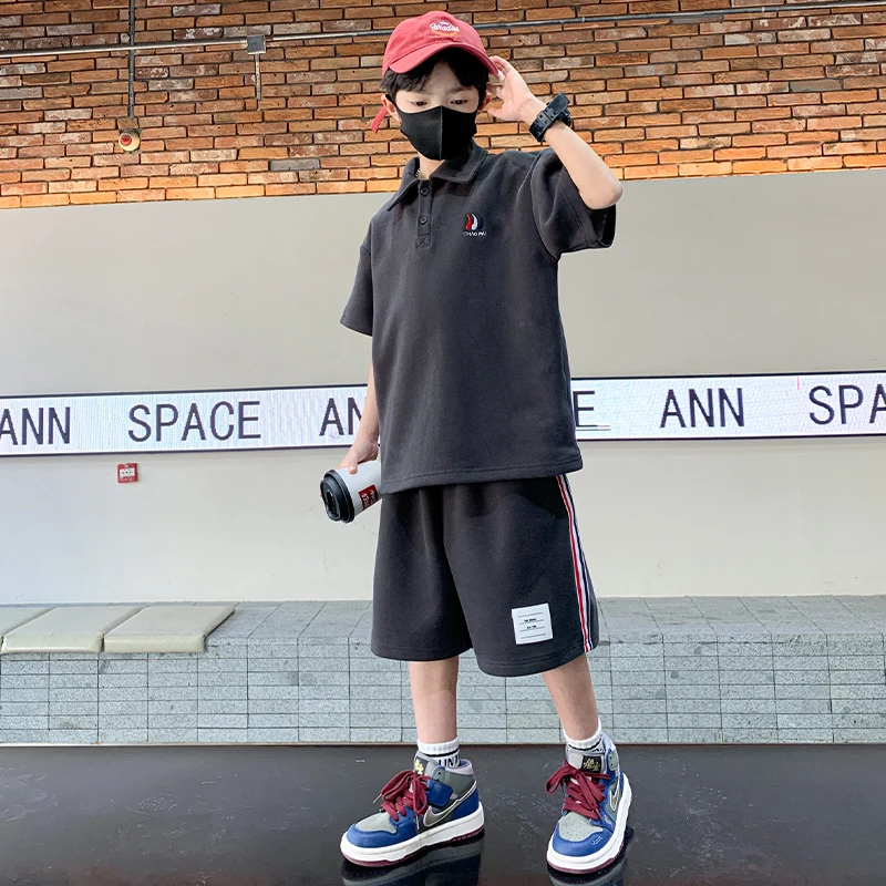儿童装男童夏装套装2025新款中大童夏款男孩短袖夏季帅气POOL衫潮
